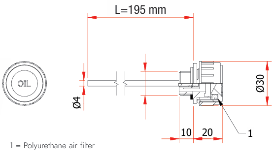 Ontluchtingsvuldop met filter (peilstok) dimensies