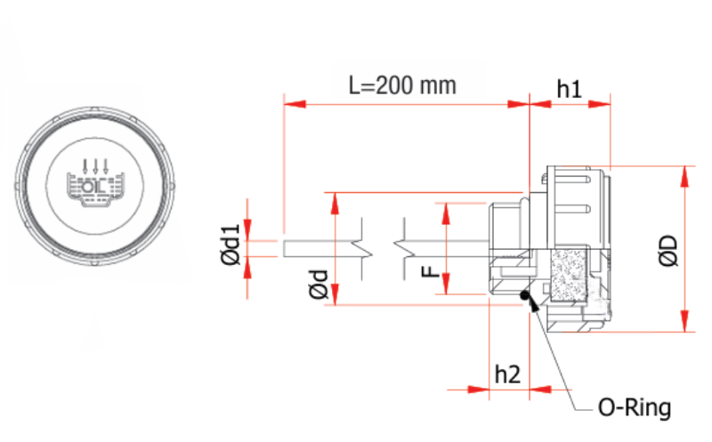 Ontluchtingsvuldop met peilstok TMDA dimensies