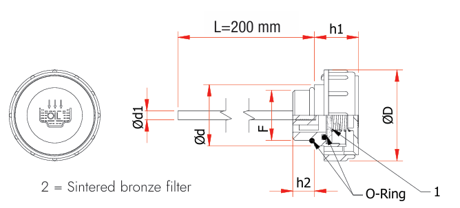 Ontluchtingsvuldop met peilstok TMDFA-BR dimensies